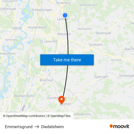 Emmertsgrund to Diedelsheim map