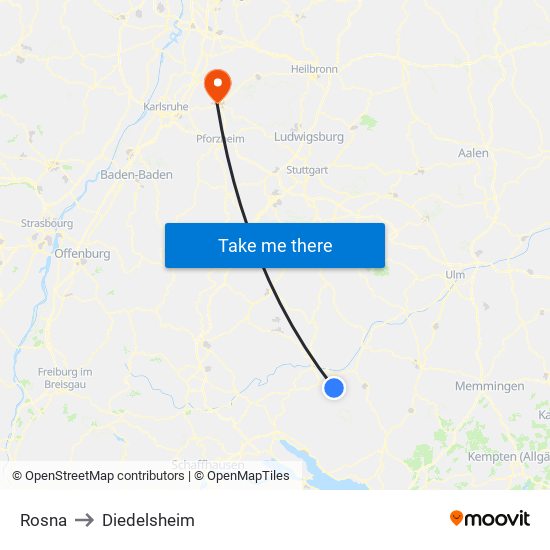 Rosna to Diedelsheim map