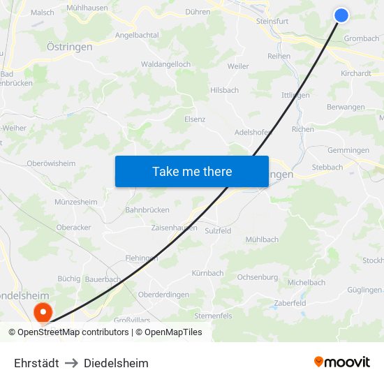 Ehrstädt to Diedelsheim map