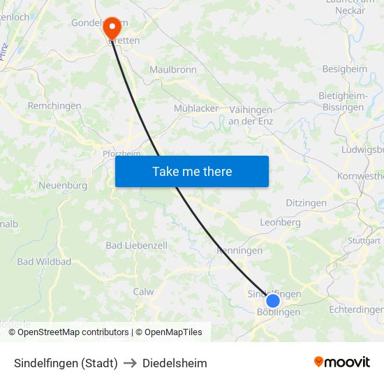 Sindelfingen (Stadt) to Diedelsheim map