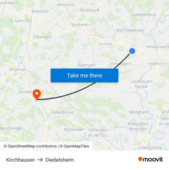 Kirchhausen to Diedelsheim map