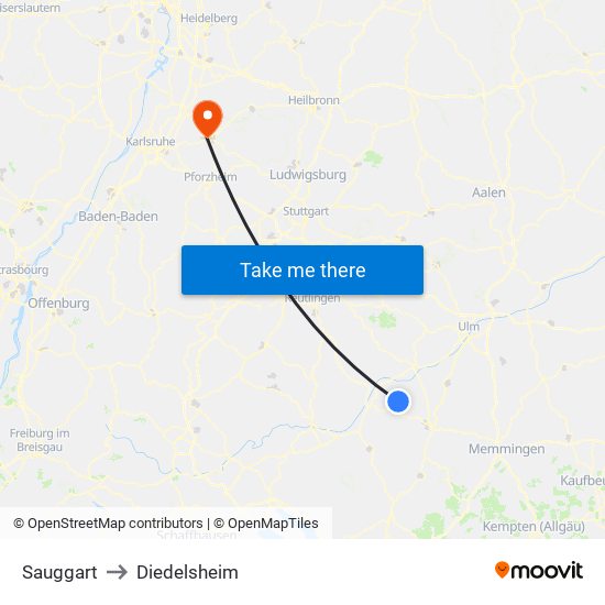 Sauggart to Diedelsheim map