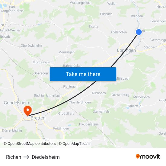 Richen to Diedelsheim map