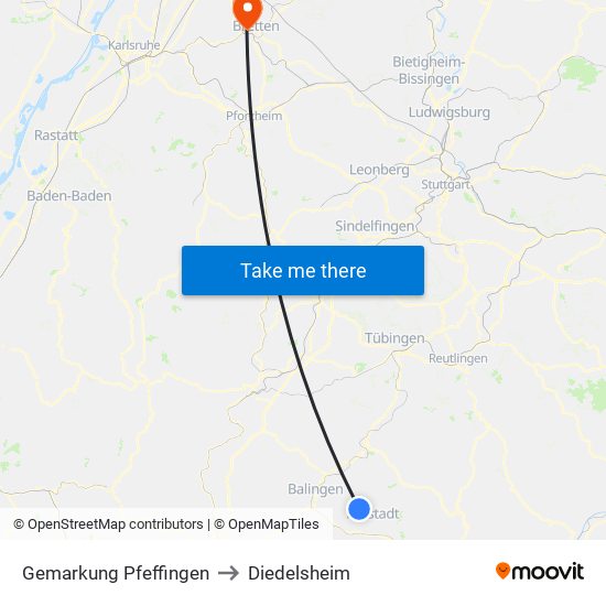 Gemarkung Pfeffingen to Diedelsheim map
