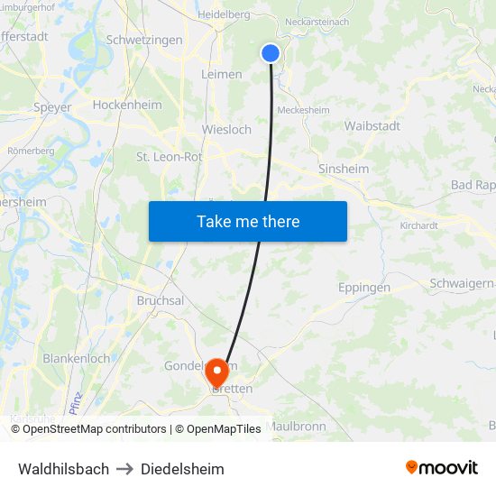 Waldhilsbach to Diedelsheim map