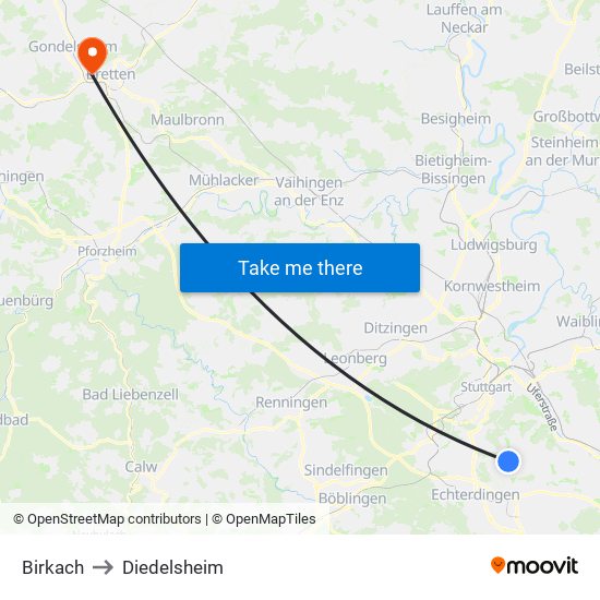 Birkach to Diedelsheim map