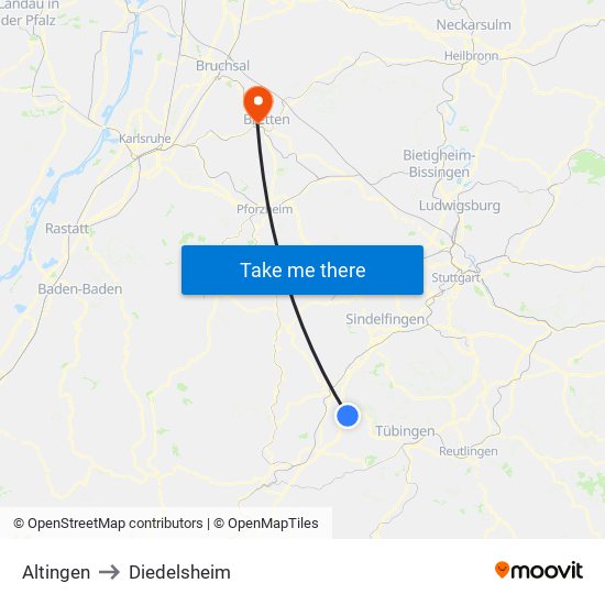 Altingen to Diedelsheim map