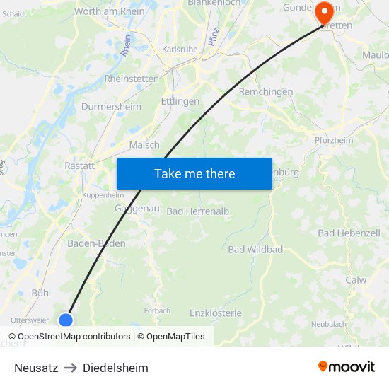 Neusatz to Diedelsheim map