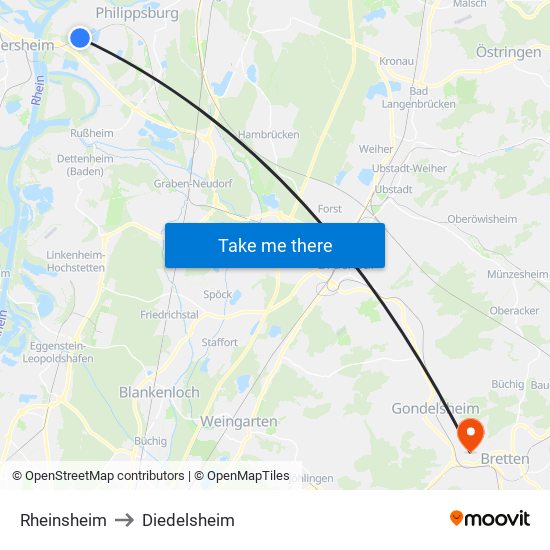 Rheinsheim to Diedelsheim map