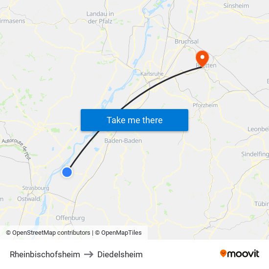 Rheinbischofsheim to Diedelsheim map