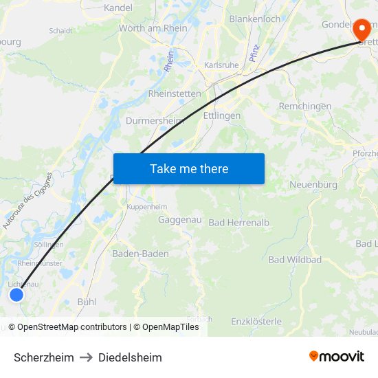 Scherzheim to Diedelsheim map