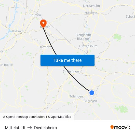 Mittelstadt to Diedelsheim map