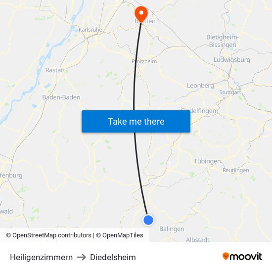 Heiligenzimmern to Diedelsheim map