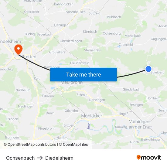 Ochsenbach to Diedelsheim map