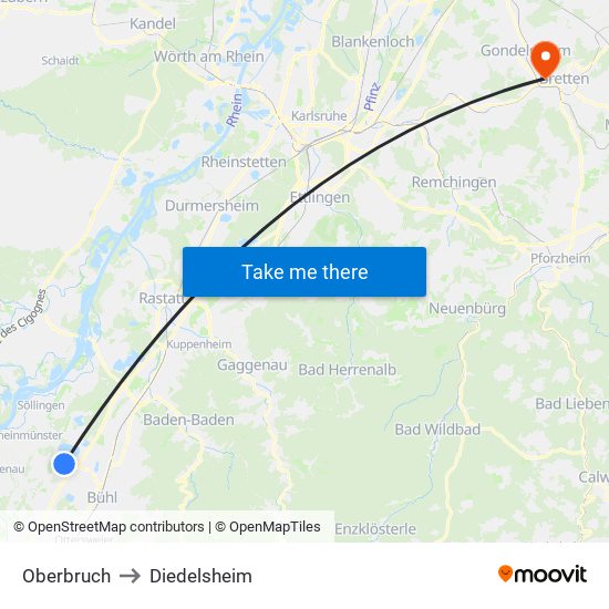 Oberbruch to Diedelsheim map