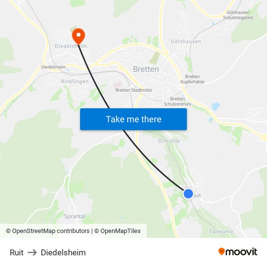 Ruit to Diedelsheim map