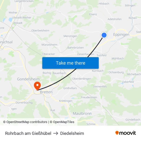 Rohrbach am Gießhübel to Diedelsheim map