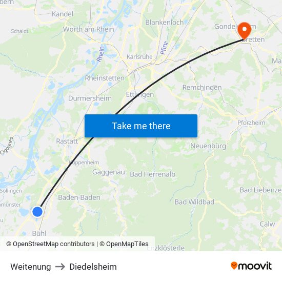 Weitenung to Diedelsheim map