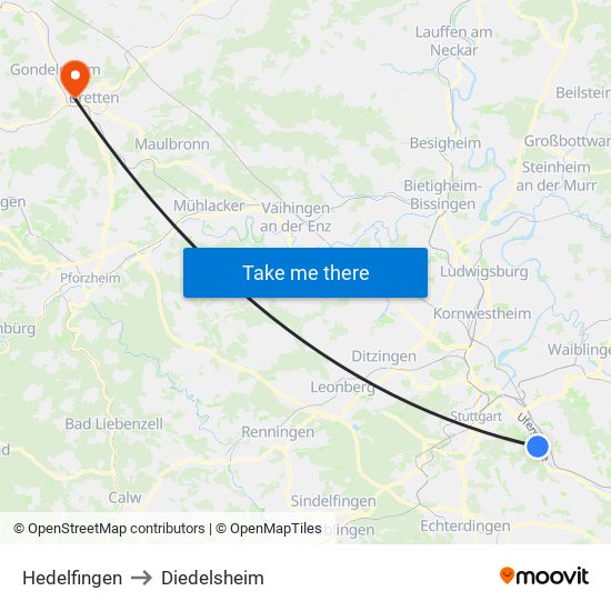 Hedelfingen to Diedelsheim map
