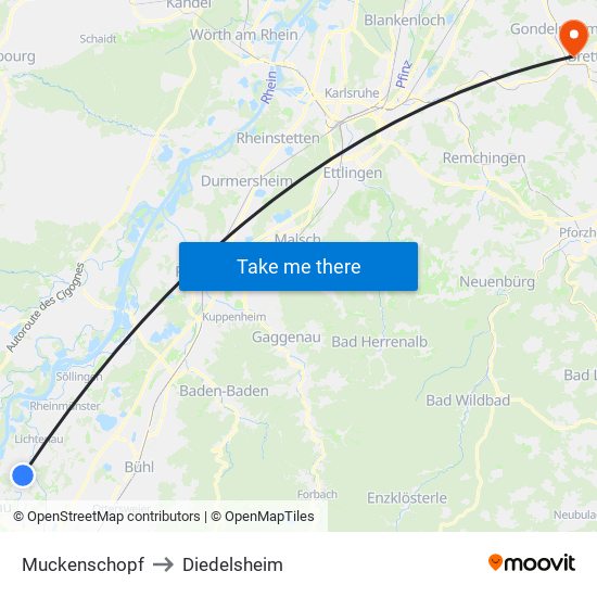 Muckenschopf to Diedelsheim map