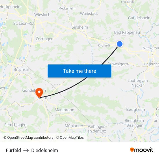 Fürfeld to Diedelsheim map