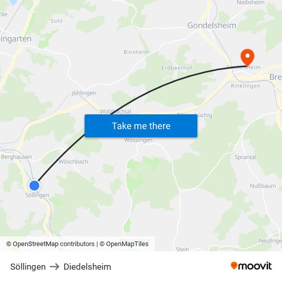 Söllingen to Diedelsheim map