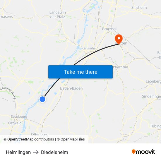 Helmlingen to Diedelsheim map