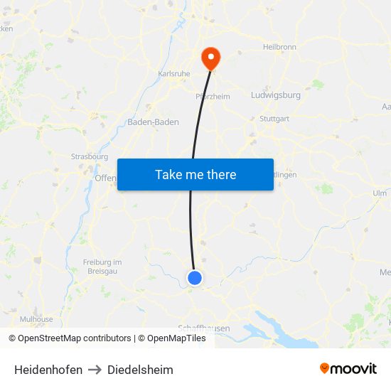 Heidenhofen to Diedelsheim map