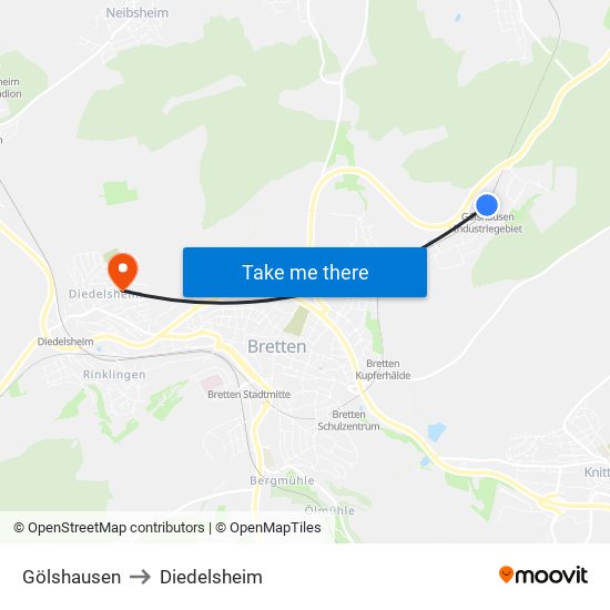 Gölshausen to Diedelsheim map