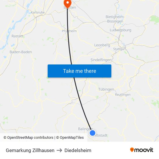 Gemarkung Zillhausen to Diedelsheim map