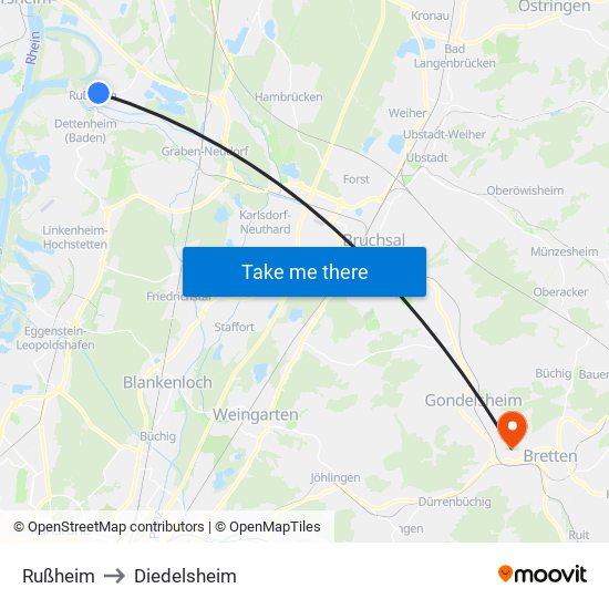 Rußheim to Diedelsheim map