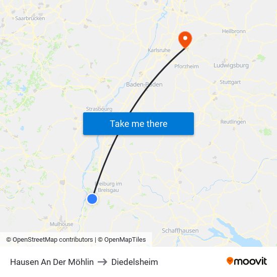 Hausen An Der Möhlin to Diedelsheim map