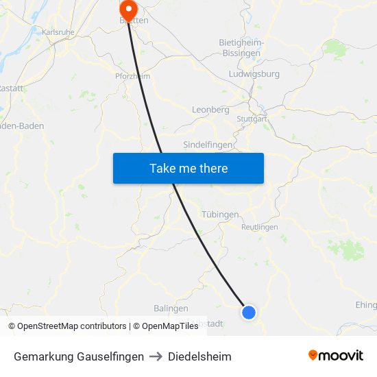 Gemarkung Gauselfingen to Diedelsheim map