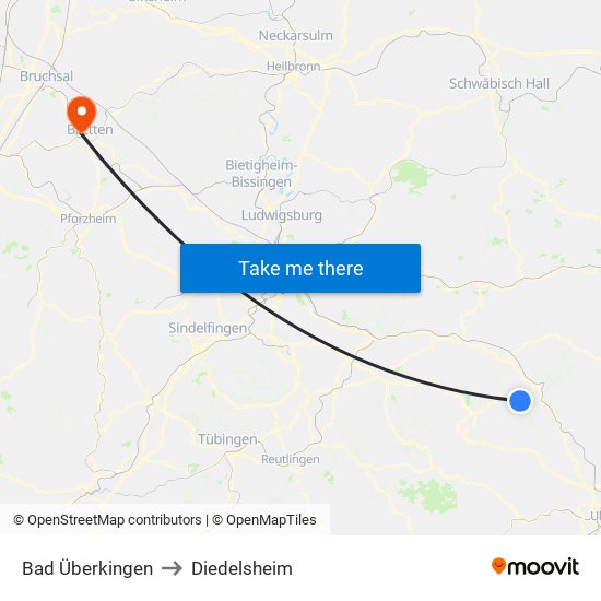 Bad Überkingen to Diedelsheim map