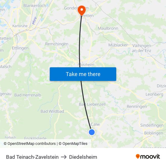 Bad Teinach-Zavelstein to Diedelsheim map