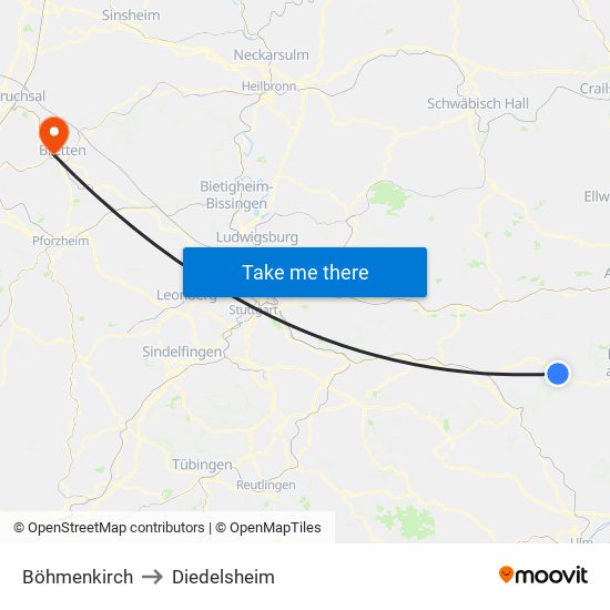 Böhmenkirch to Diedelsheim map