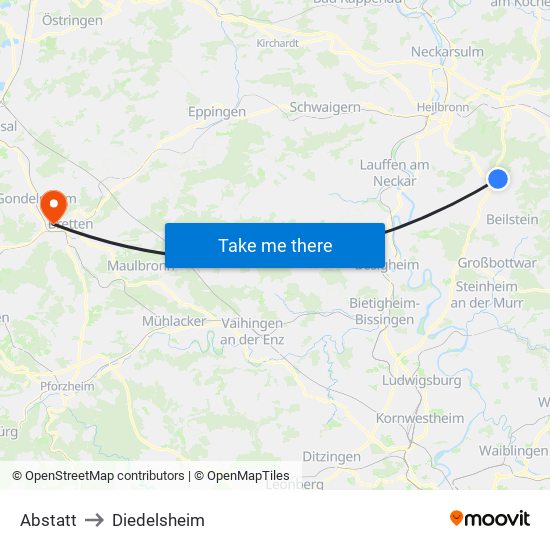 Abstatt to Diedelsheim map