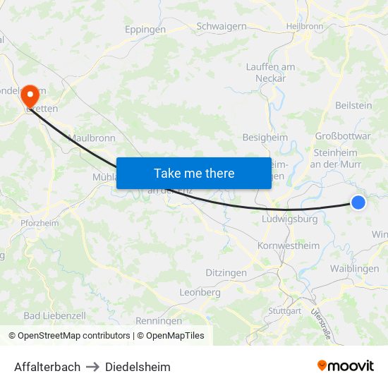 Affalterbach to Diedelsheim map