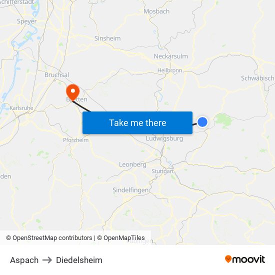 Aspach to Diedelsheim map