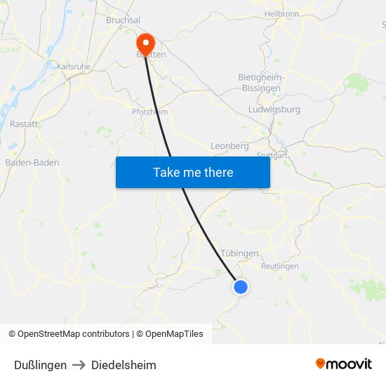 Dußlingen to Diedelsheim map