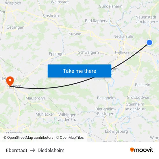 Eberstadt to Diedelsheim map