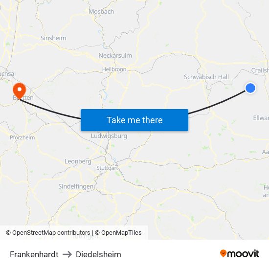 Frankenhardt to Diedelsheim map