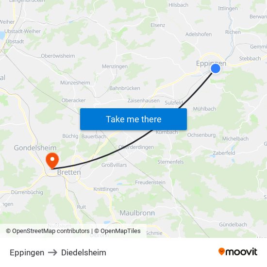 Eppingen to Diedelsheim map
