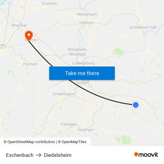 Eschenbach to Diedelsheim map