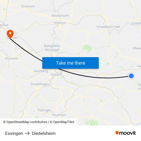 Essingen to Diedelsheim map