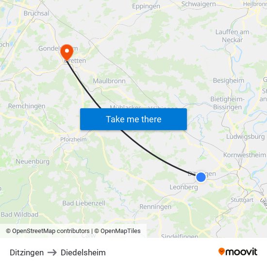 Ditzingen to Diedelsheim map