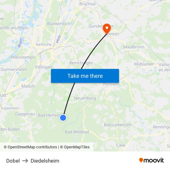 Dobel to Diedelsheim map