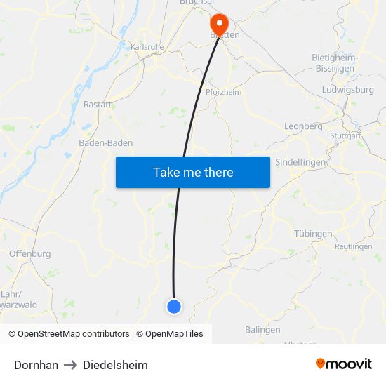 Dornhan to Diedelsheim map