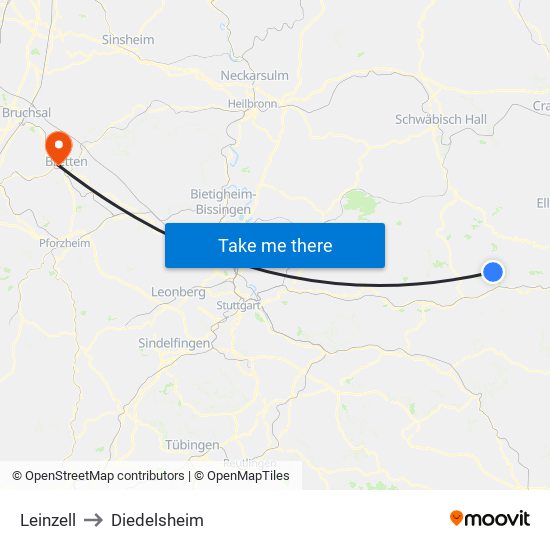 Leinzell to Diedelsheim map