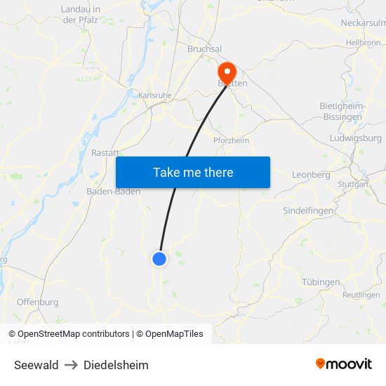 Seewald to Diedelsheim map